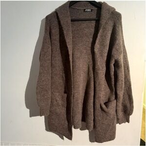 Beryll Cashmere Hooded Cardigan Open Front Brown Quiet Luxury Minimalist OS